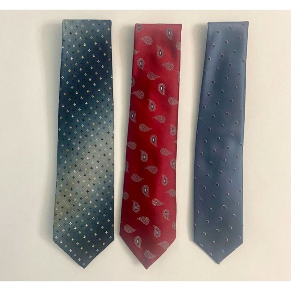 Wembley Neckties Lot of 3 Vintage Polyester Blend Red Blue Mens Ties - Picture 10 of 10